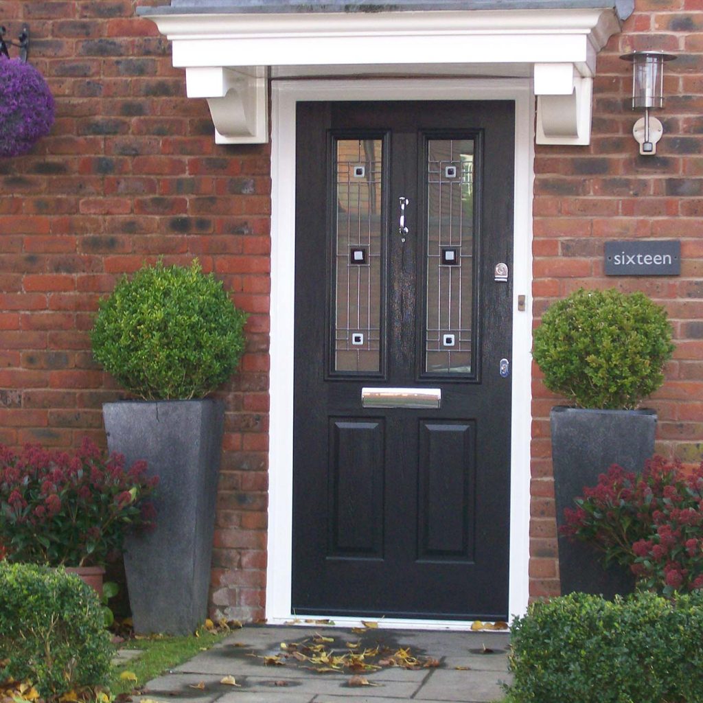 Black composite door with two glazed panels