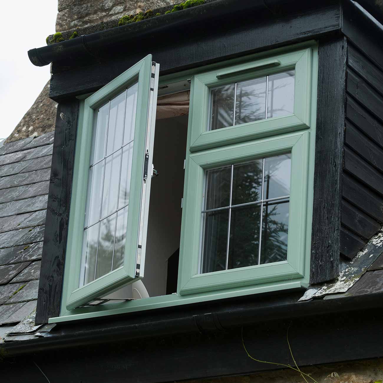 Chartwell green uPVC windows installation shot