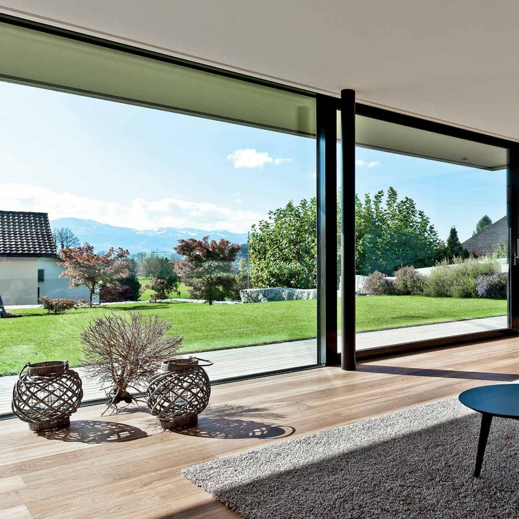 Large sliding patio doors with large glass span and slim sightlines