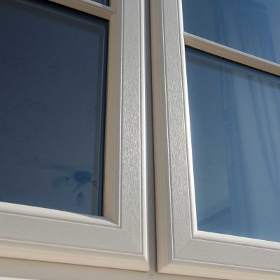 Close op showing the wood foil finish on our Decueninck windows and doors