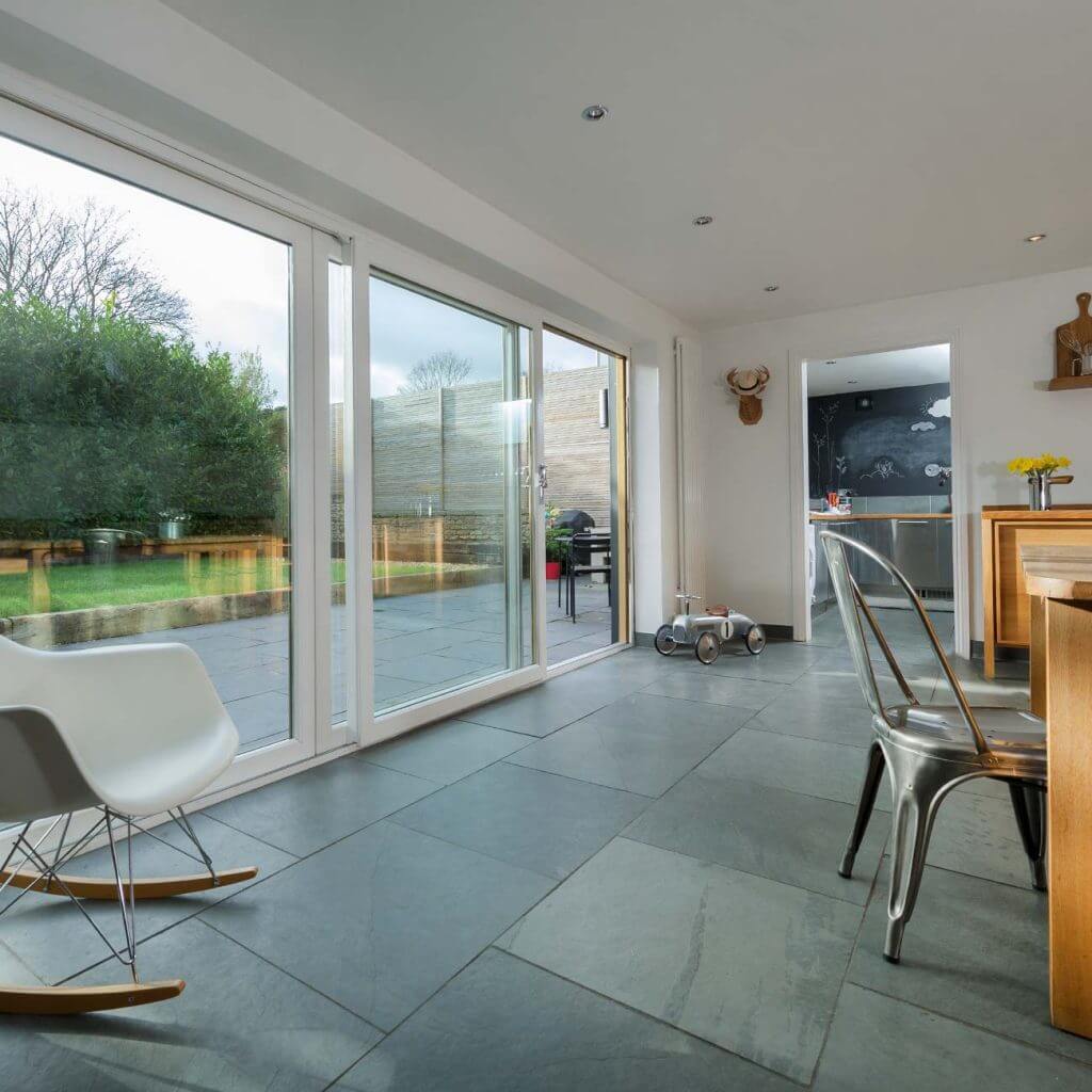 A wide span sliding patio door manufactured using the Deceuninck Slider 24 profile